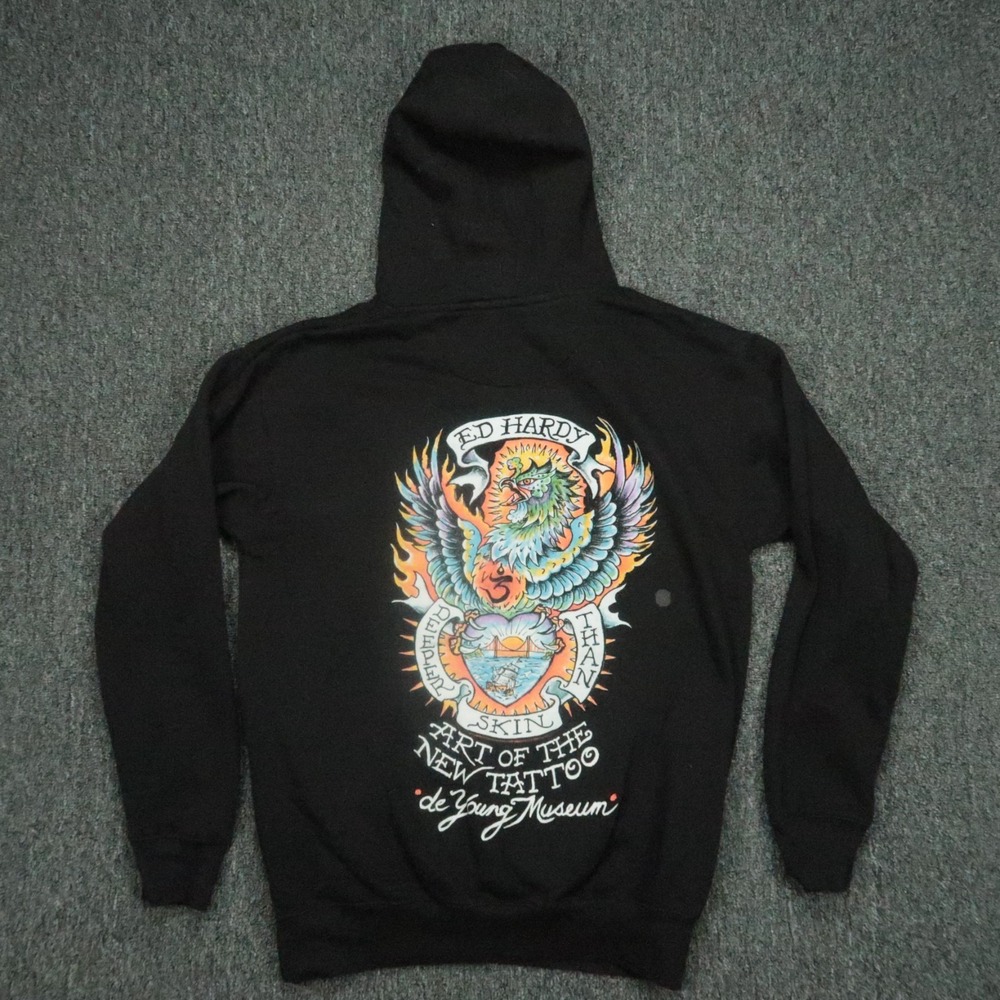 Ed Hardy Hoodie Mens Medium Black Deeper Than Skin De Young Museum Graphic